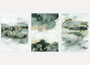 abstract watercolor landscape poster set of 3 green grey wall art