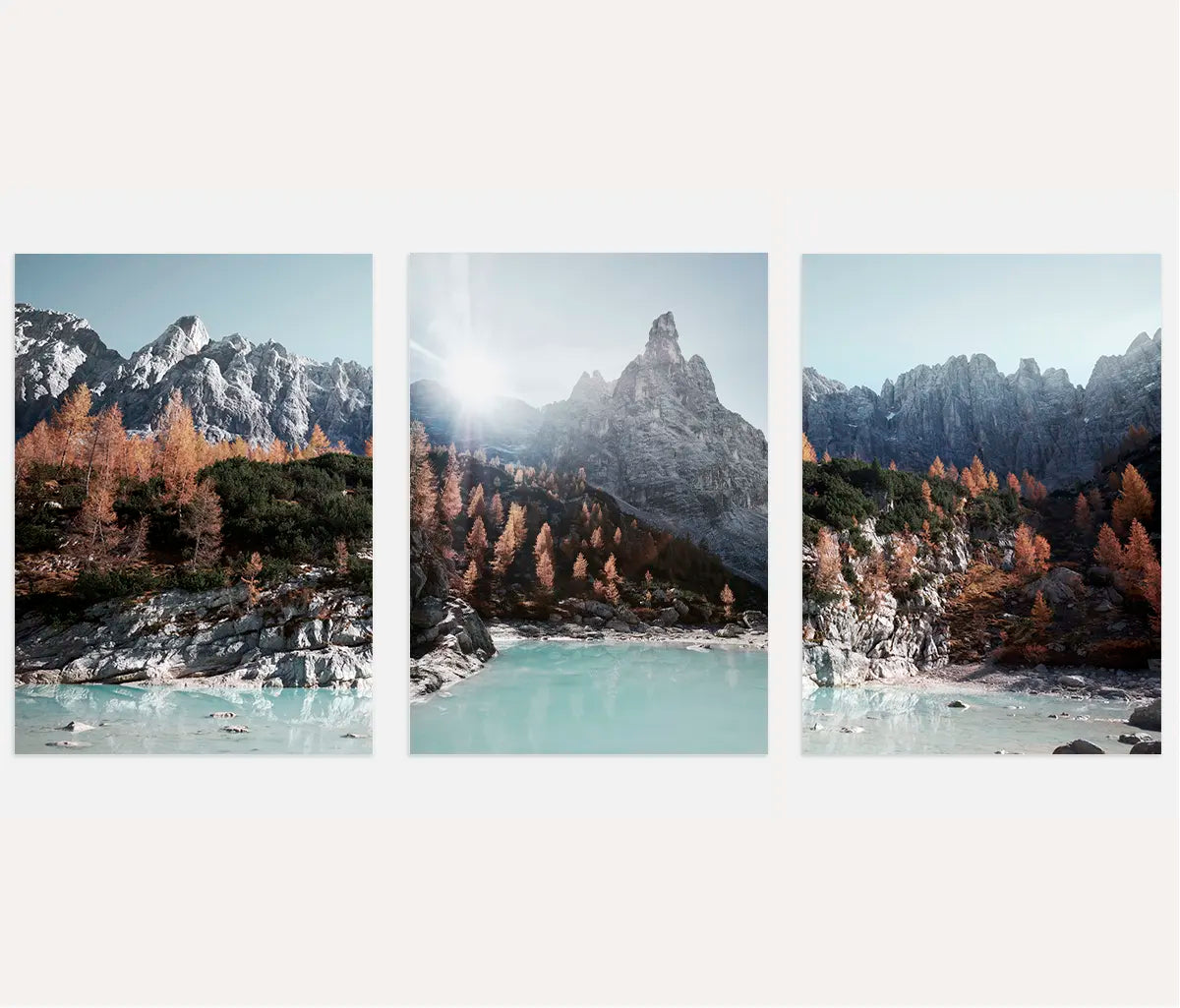 Alpine lake turquoise water poster set of 3 mountain wall art