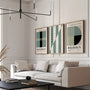 green and sage bauhaus wall art set in modern minimalist living room