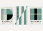 bauhaus poster set of 3 with green and sage geometric lines vertical bands and blocks