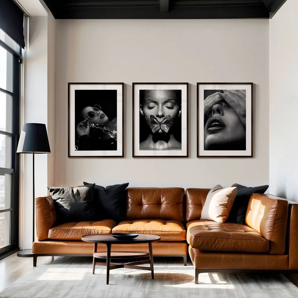 Artistic female portrait wall art set modern black and white decor