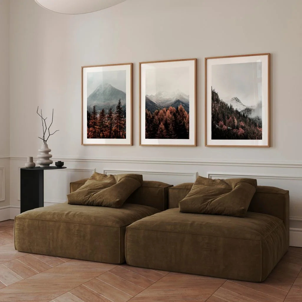 Autumn mountain landscape poster set in living room natural wall decor