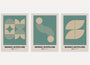 bauhaus poster set of 3 with teal and beige arcs waves and geometric shapes