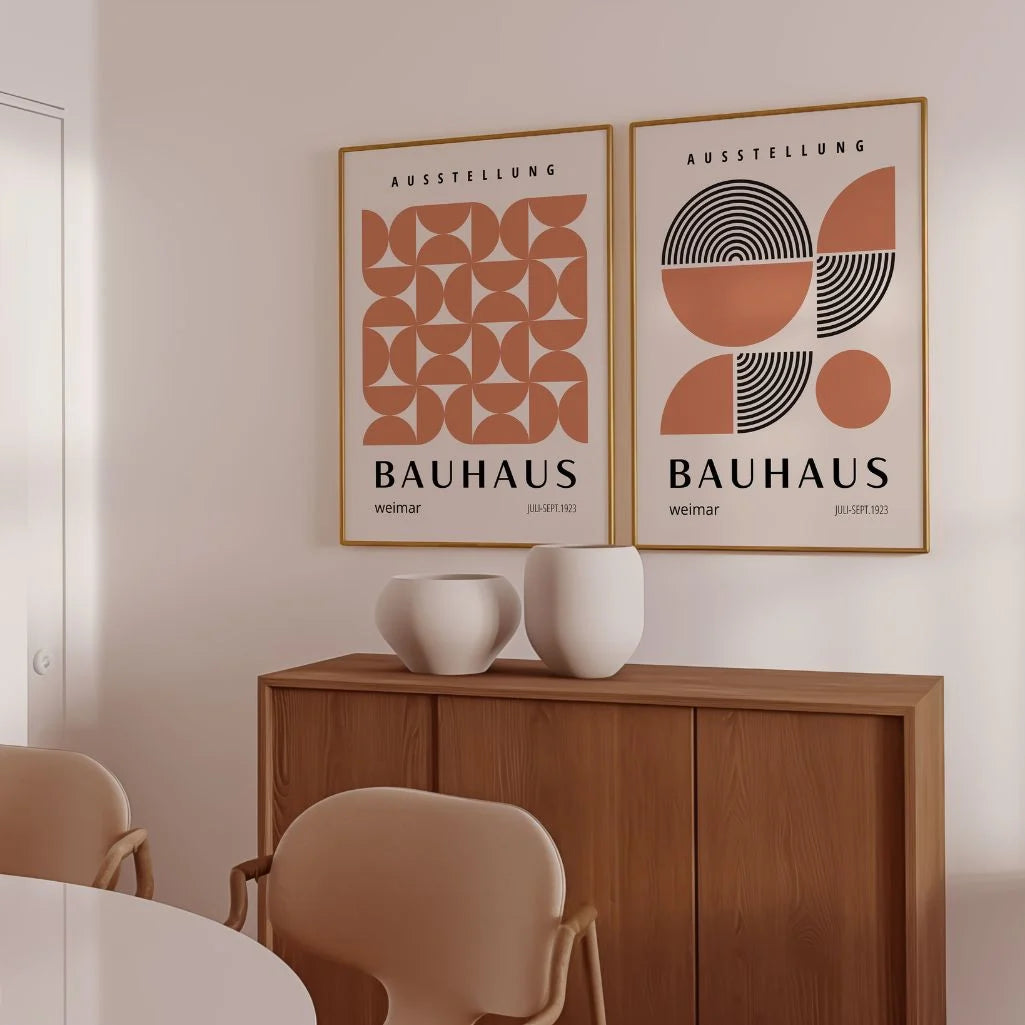 bauhaus black terracotta geometry poster detail