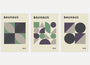 bauhaus poster set of 3 with geometric composition in green violet and beige