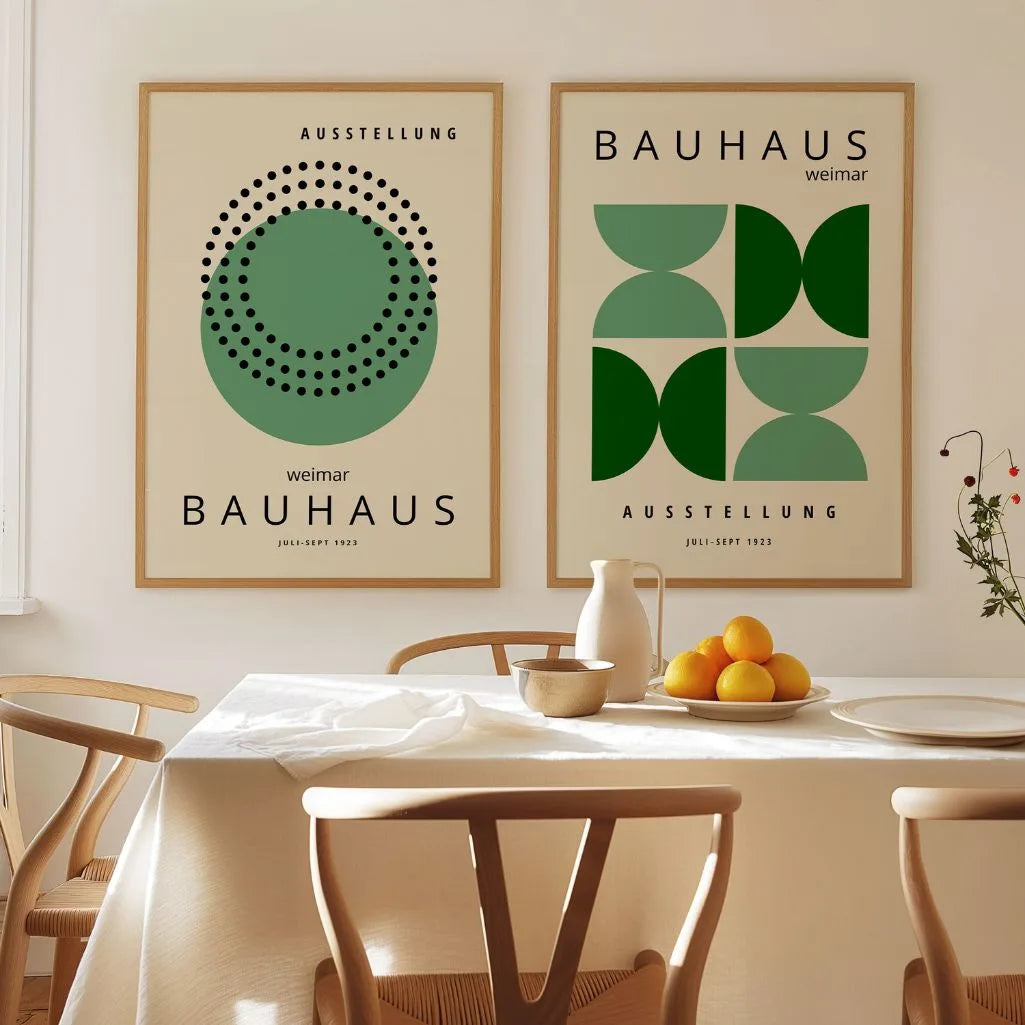 bauhaus green geometric poster set living room wall decor