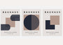 bauhaus poster set of 3 with navy and beige stripes and geometric forms