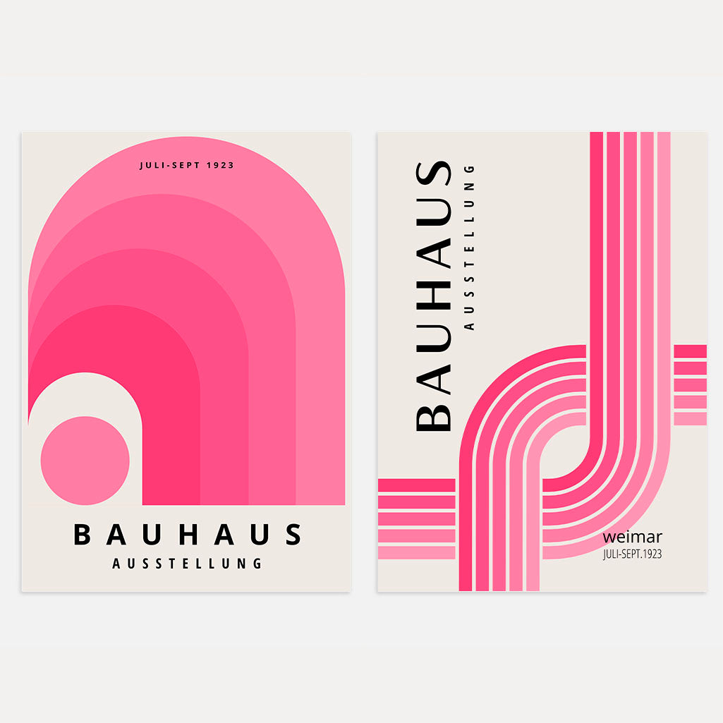 bauhaus pink abstraction poster set 2 geometric wall art