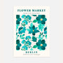 Berlin teal flowers poster with vibrant turquoise and green watercolor blooms