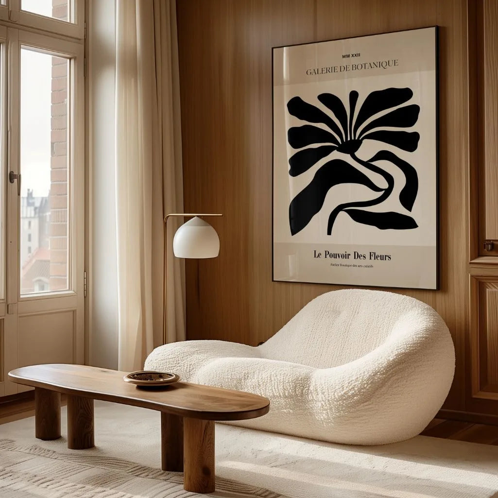 Close up of abstract black flowers poster showing strong contrast and clean lines