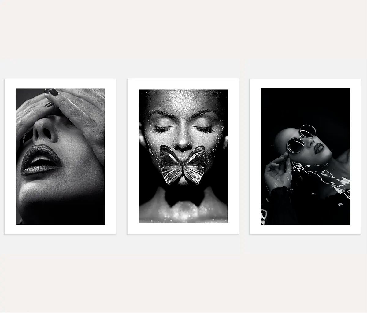 Black and white sensual portrait poster set of 3 woman wall art