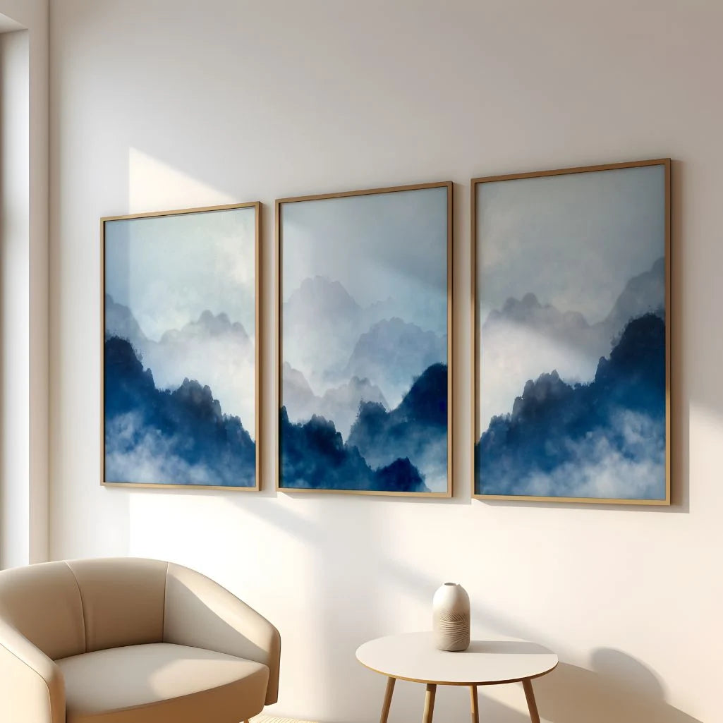blue abstract mountain landscape detail mist texture poster design