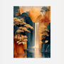 boho waterfall landscape poster in terracotta beige and deep blue tones for modern living room wall decor