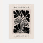 Botanical abstract flowers poster with black floral shapes on beige background minimalist design