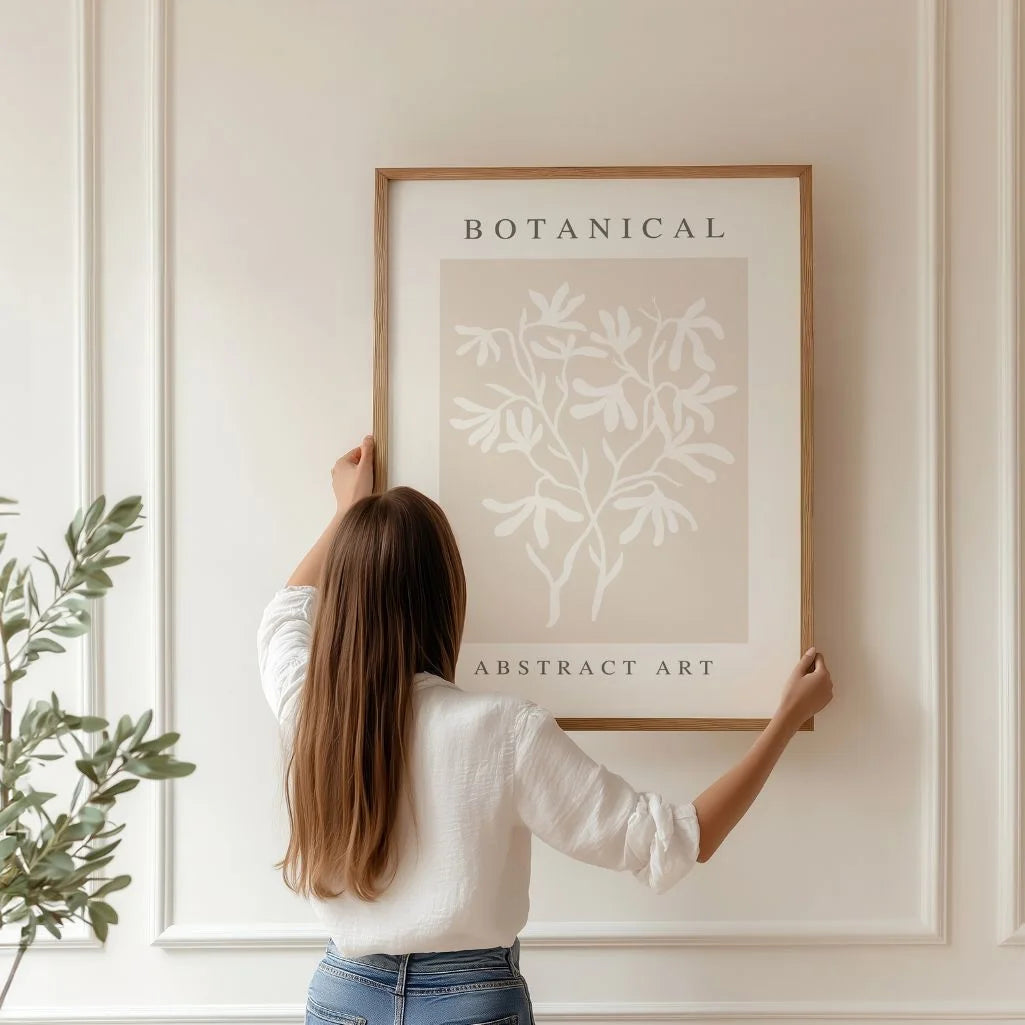 botanical beige poster living room japandi decor