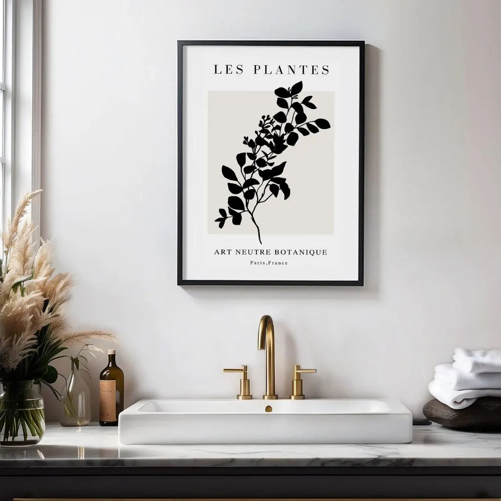 detailed botanical branch poster in living room modern decor