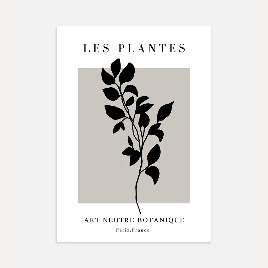 botanische zweig silhouette poster schwarz grau moderne elegante wandkunst