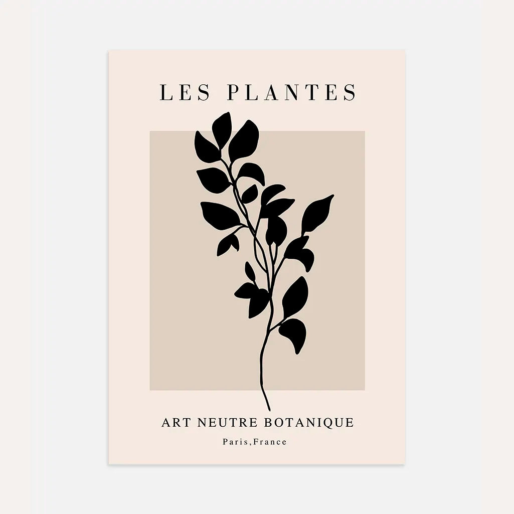 botanical branch wall print black beige neutral modern decor