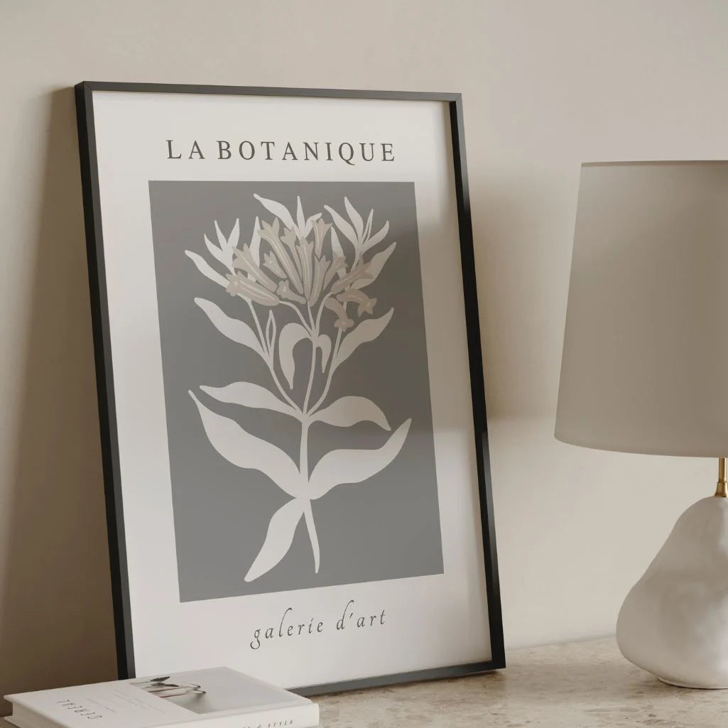 grey floral line art poster bedroom calm scandinavian decor