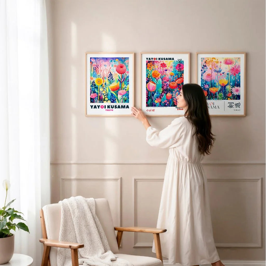 Bright garden flower poster set for bedroom colorful wall art