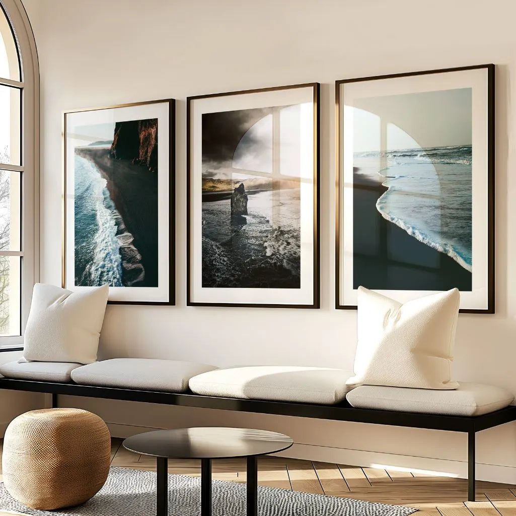Calm ocean wave poster set for bedroom dark beach wall art