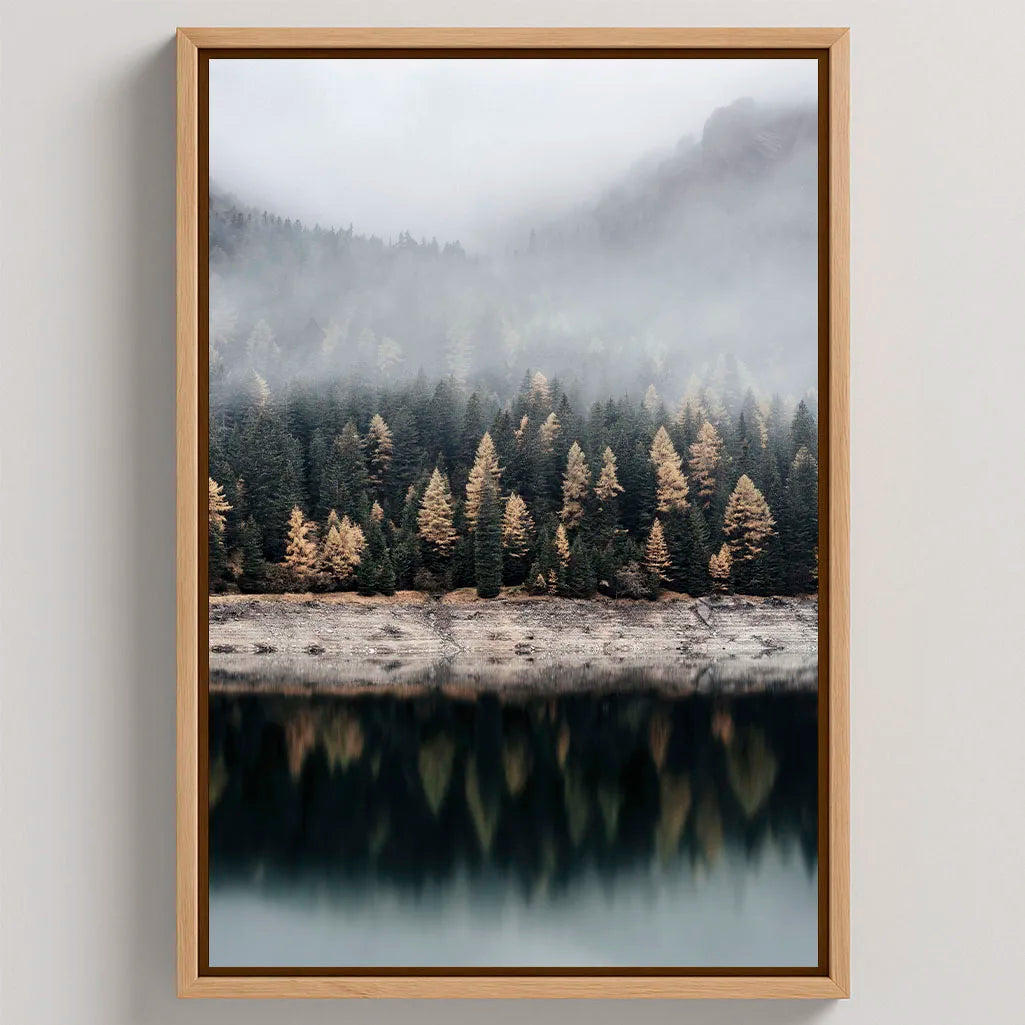Gerahmtes Leinwandbild - Morgennebel am See