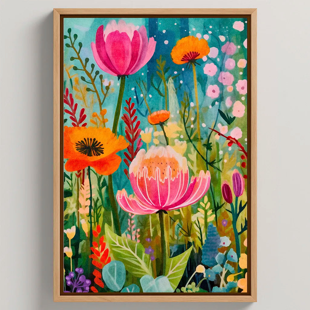 Gerahmtes Leinwandbild – Floraler Tanz