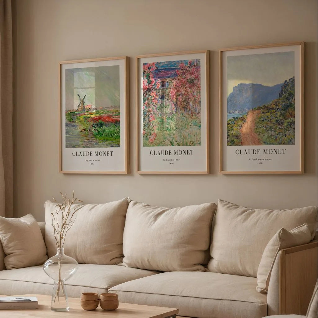 Claude Monet vintage landscape poster set in impressionist style for interior design