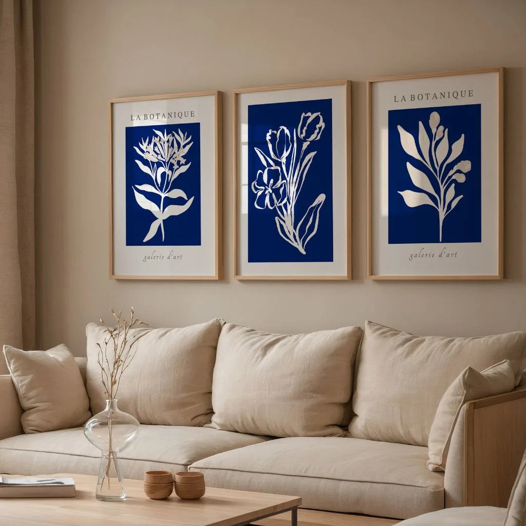 white botanical poster set navy blue wall art for home decor