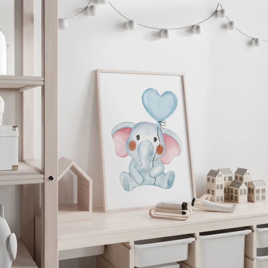 elephant heart balloon poster nursery decor