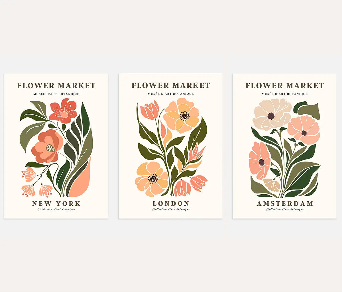 retro flower market poster set wall art for living room decor