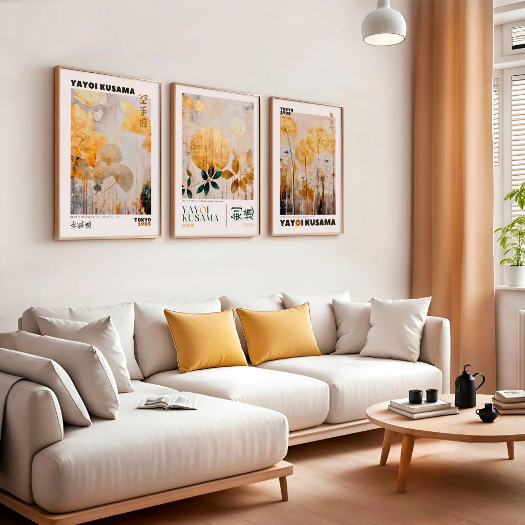 Gallery wall with gold botanical poster set of 3 neutral luxury design