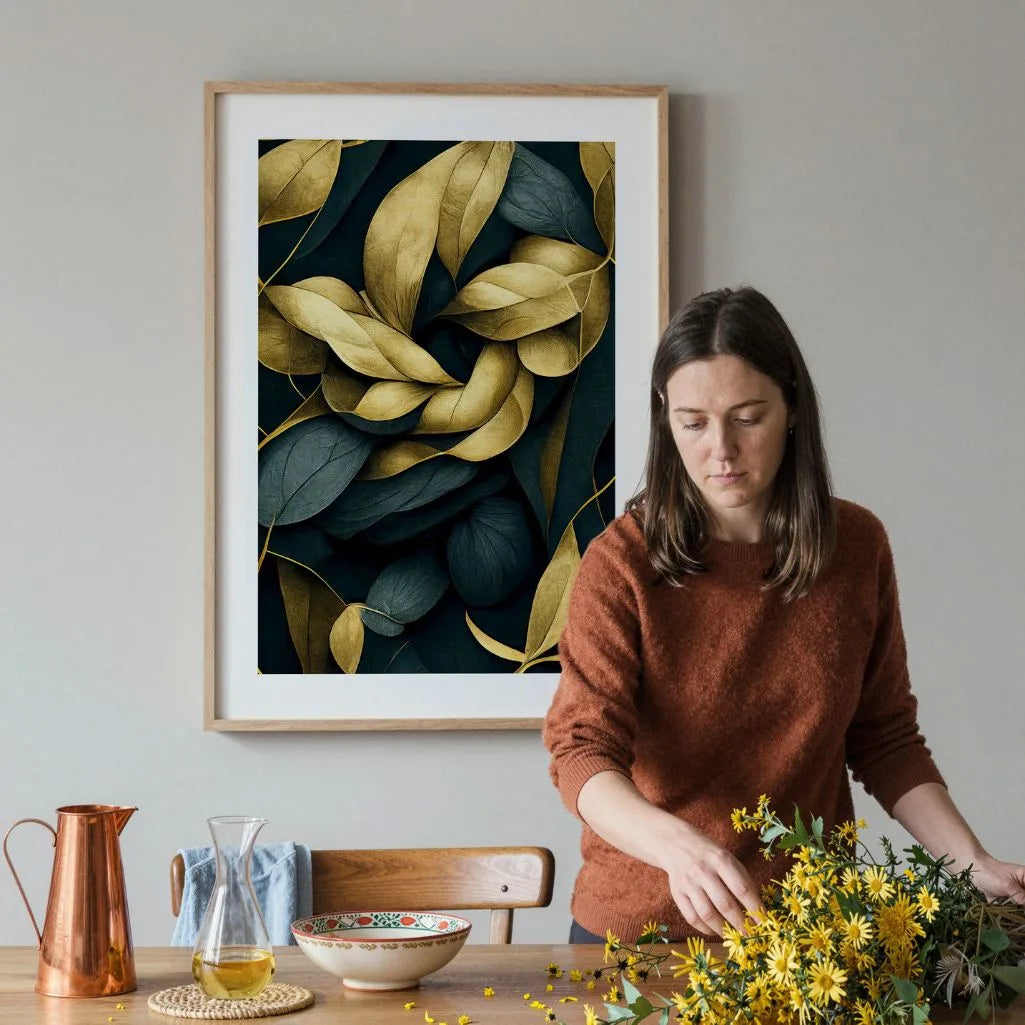 golden leaf wreath poster bedroom elegant wall art