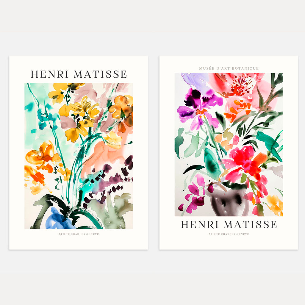 henri matisse watercolour flowers poster set wall art