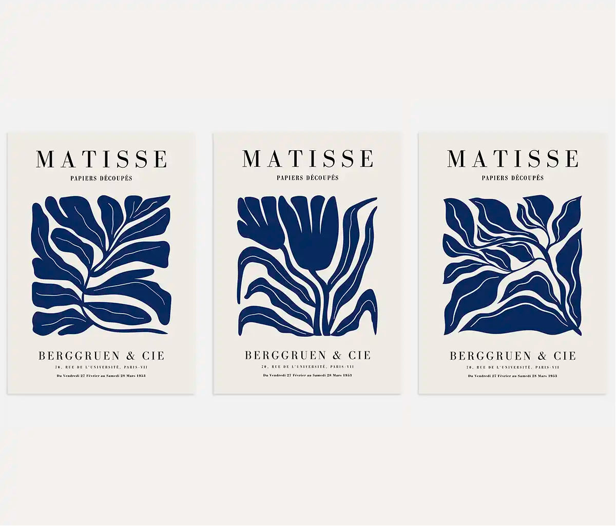 henri matisse poster set of 3 royal blue floral wall art