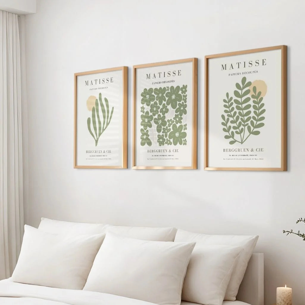henri matisse scandinavian olive green wall art set