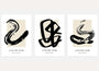 Japanese abstract poster set with black brush strokes on beige background