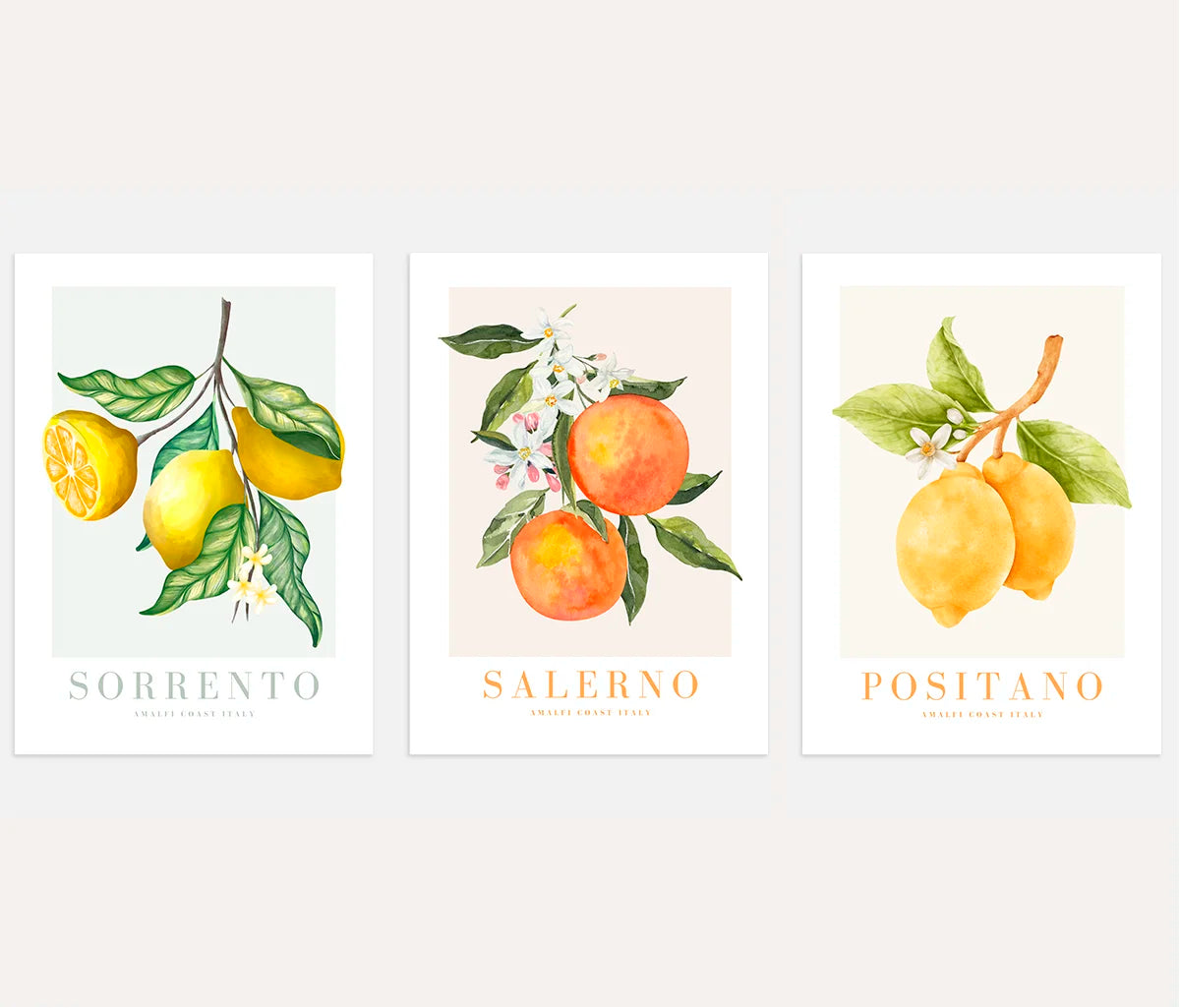 yellow lemon branch botanical poster set wall art for kitchen decor mediterranean style