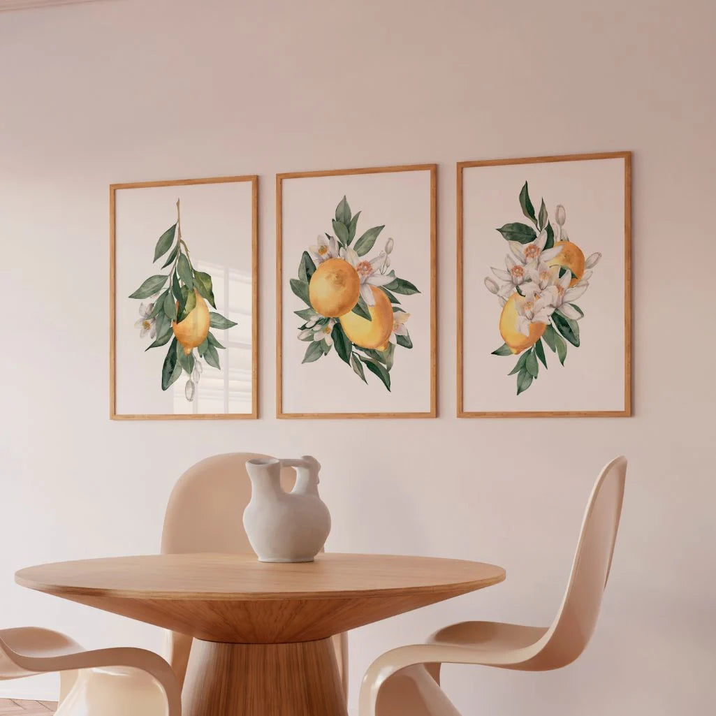 yellow lemon flower watercolor poster set wall art for bedroom decor