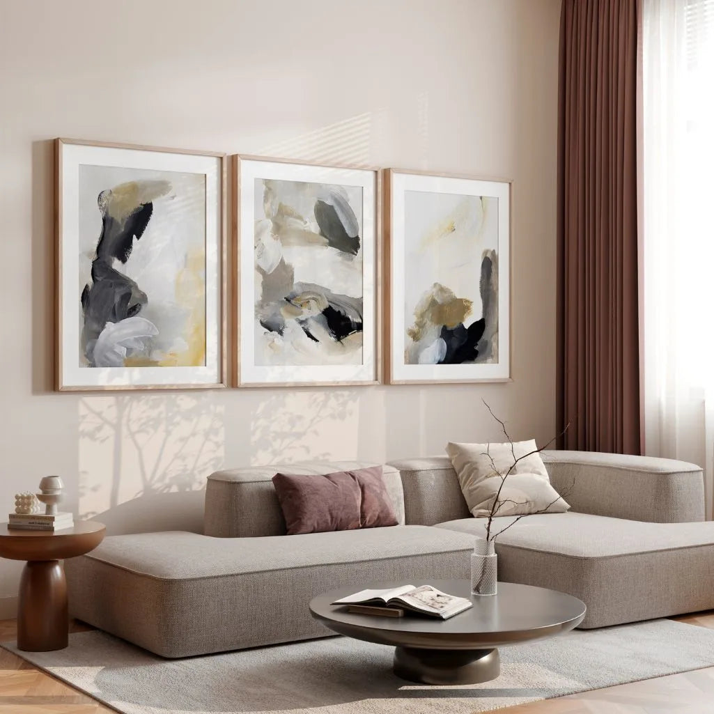 Luxury abstract poster set in beige and gold tones for stylish interiors