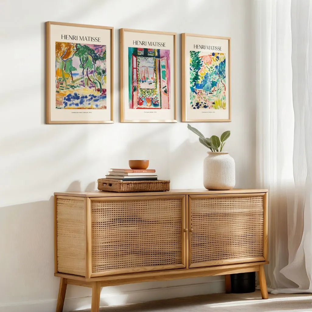 Henri Matisse open window painting poster set with colorful coastal view for home decor