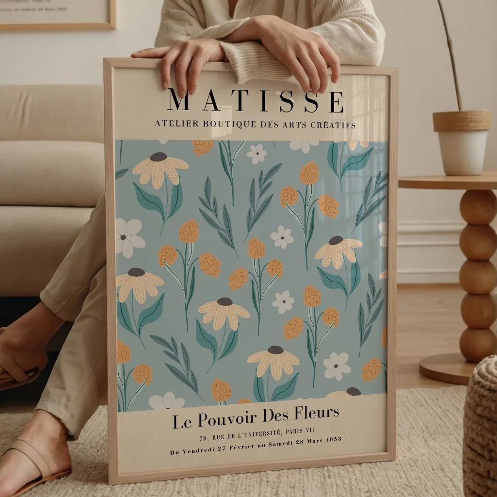 Matisse inspired wildflowers poster displayed in modern gallery wall arrangement