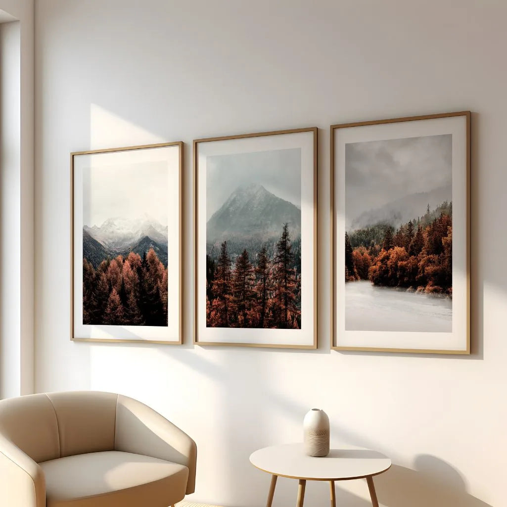 Misty mountain landscape wall art set of 3 nature photography