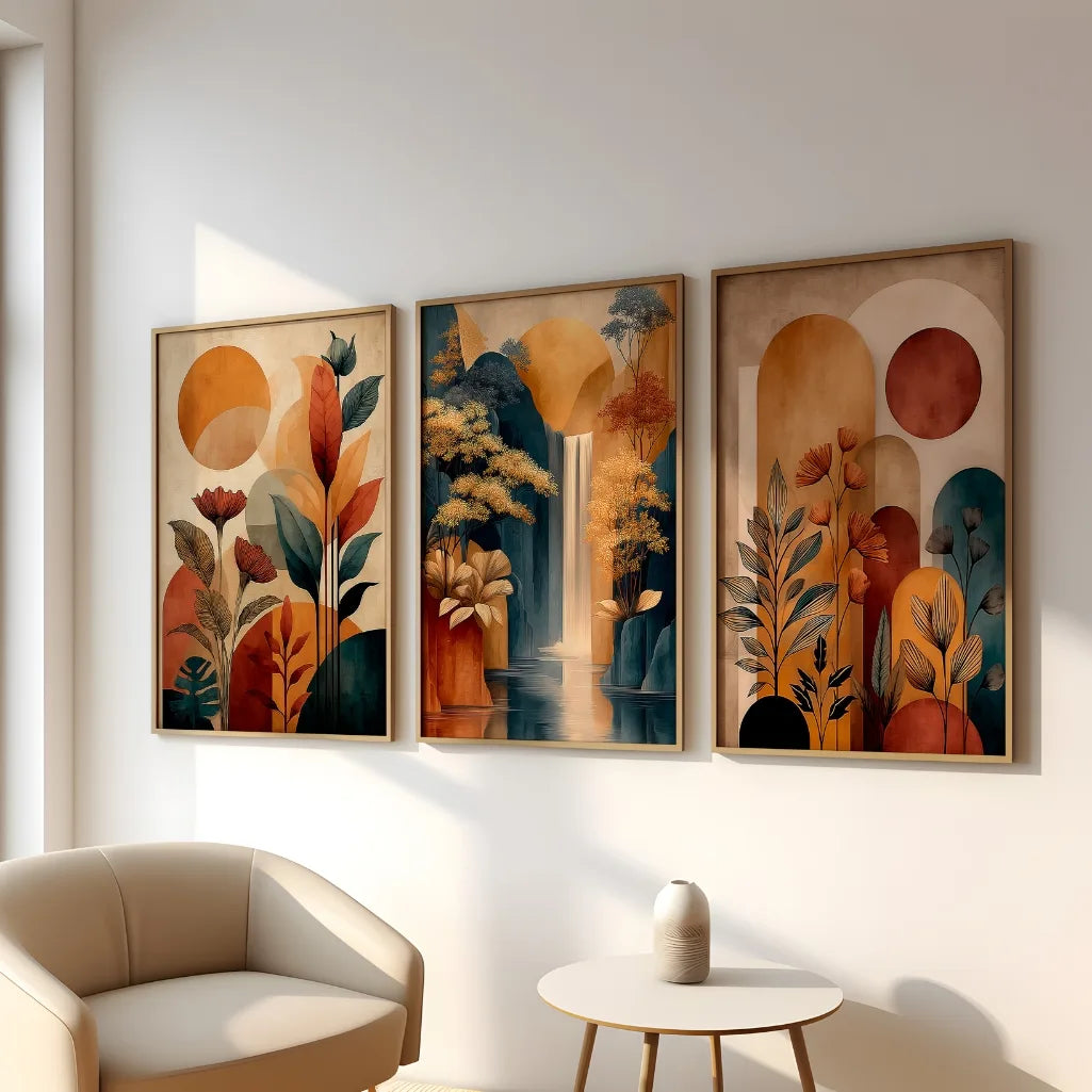 boho wall art set of 3 prints for dining room or bedroom interior decor
