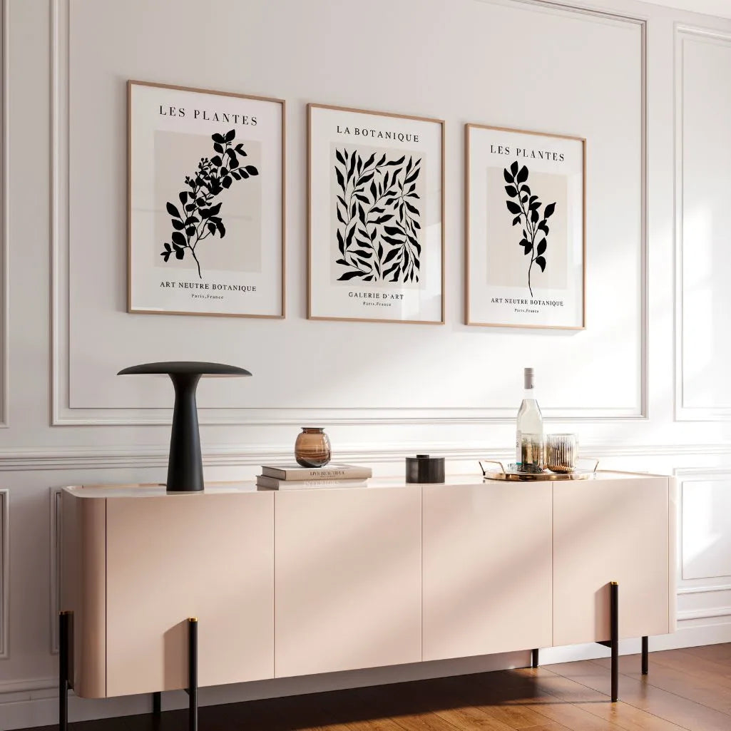 black botanical texture poster set wall art for home decor