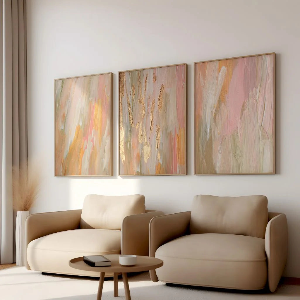 modern luxury poster set of 3 soft pink gold beige abstract art