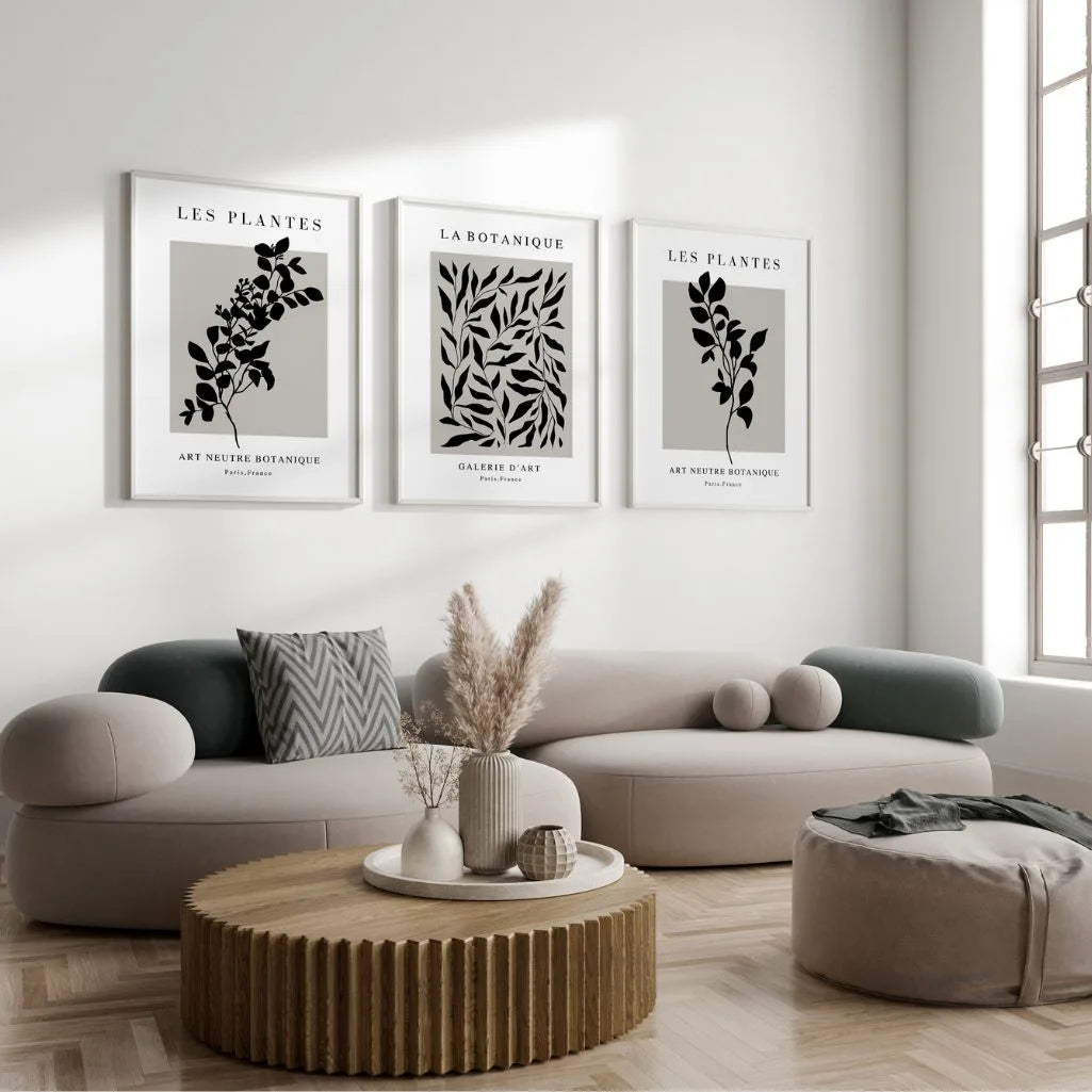 black beige botanical poster set modern wall art for home decor