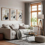Modern abstract poster set with soft brush strokes in beige grey palette