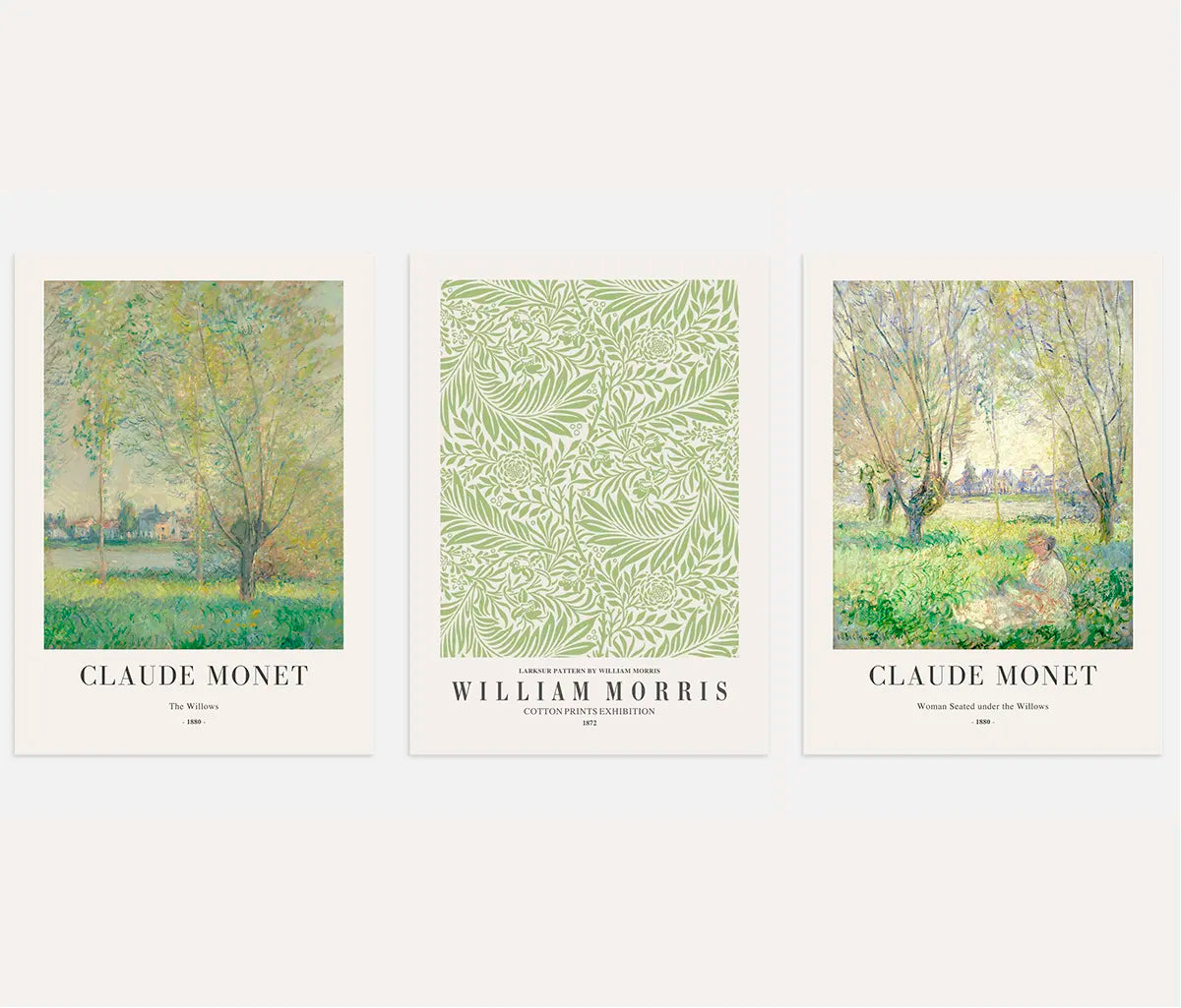 Claude Monet and William Morris botanical poster set with green natural wall art