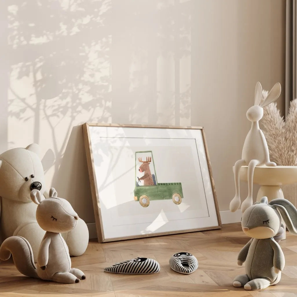 moose driving truck poster nursery decor